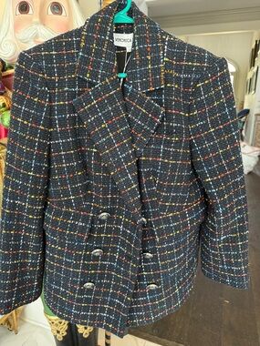 Veronica Beard Black Tweed Blazer with Multicolor Thread